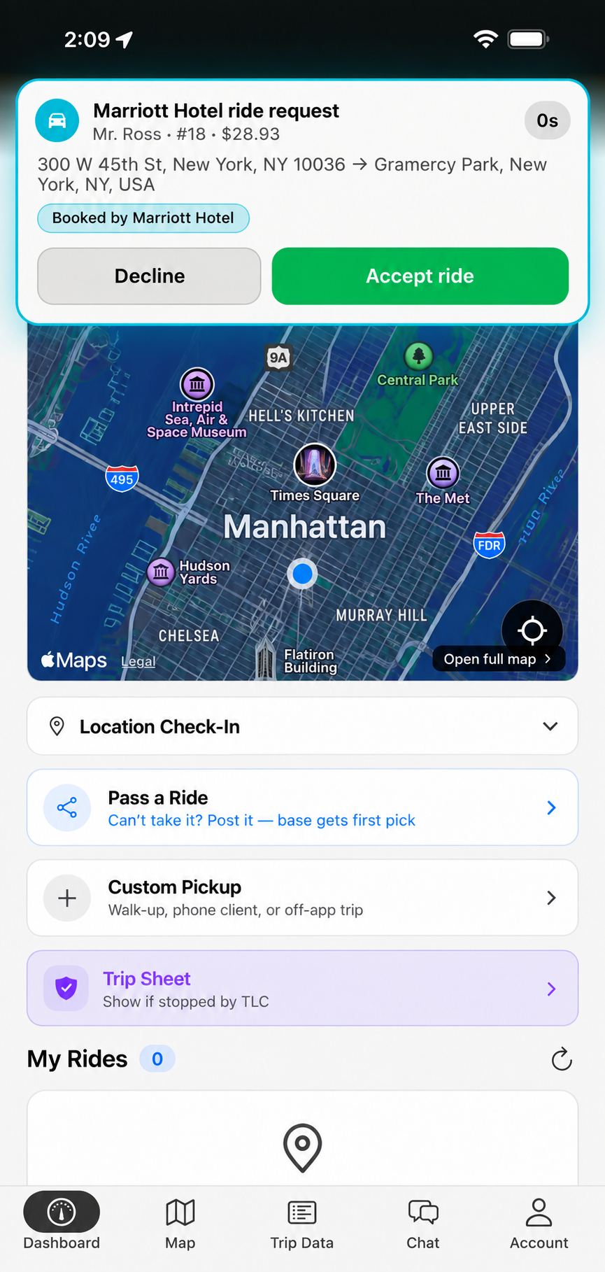 Dispatch offer screen